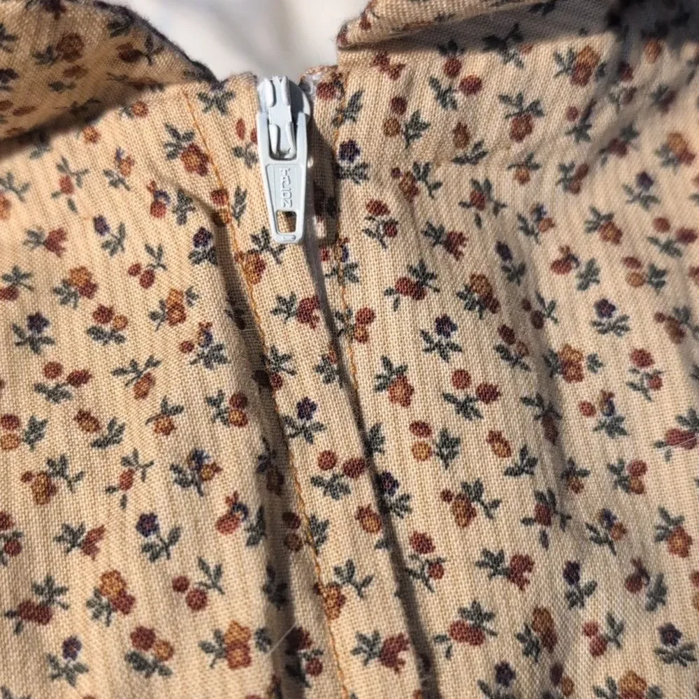 Vintage Girls Tan Brown Floral Print Prairie‎ Dress Ruffles